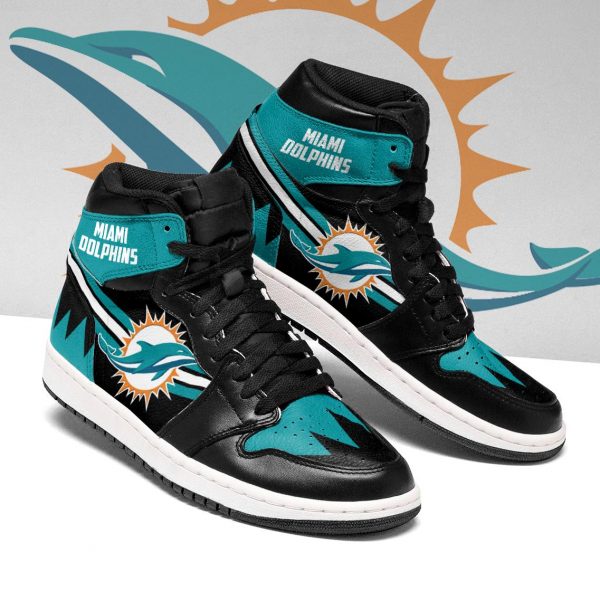 Women's Miami Dolphins High Top Leather AJ1 Sneakers 002